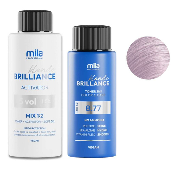 Zestaw Mila Pro Blonde Brilliance toner 8.77 Northern Lights 60 ml + aktywator 1,5 % 5 vol 120 ml