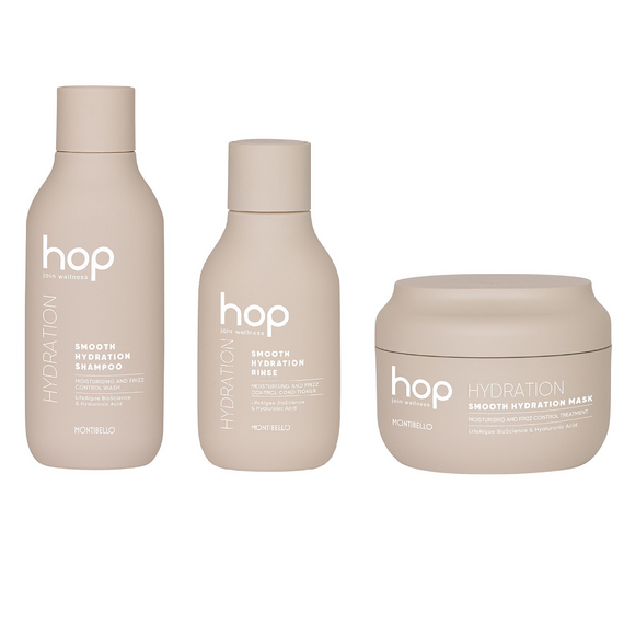 Zestaw Montibello HOP Smooth Hydration nawilżający do włosów suchych i puszących się szampon 300ml + odżywka 200ml + maska 200ml