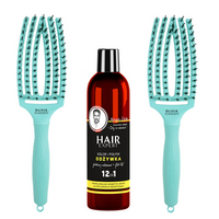 Zestaw 2 szczotek Olivia Garden FingerBrush Combo Medium Mint do rozczesywania włosów + odżywka Hair Expert 12w1 kolor i połysk 280 ml