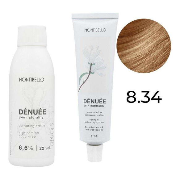 Zestaw Montibello Denuee farba 8.34 miedziano-złoty jasny blond 60 ml + krem aktywujący 22VOL 6,6% 90 ml
