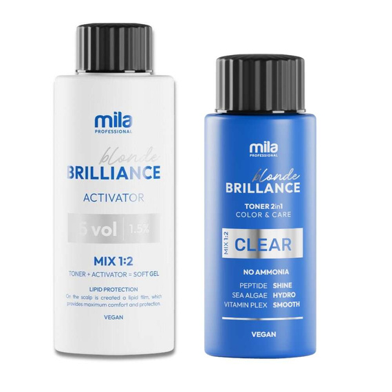 Zestaw Mila Pro Blonde Brilliance toner Clear bezbarwny 60 ml + aktywator 1,5 % 5 vol 120 ml