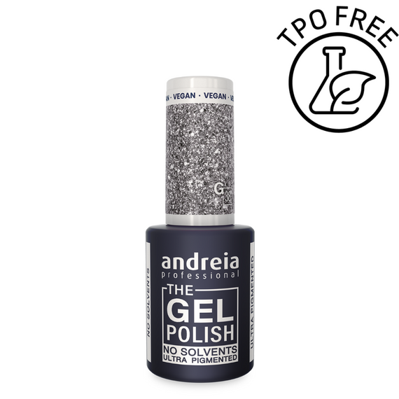 Lakier hybrydowy Andreia Professional The Gel Polish G38 z mocną pigmentacją srebrny z brokatem 10,5 ml
