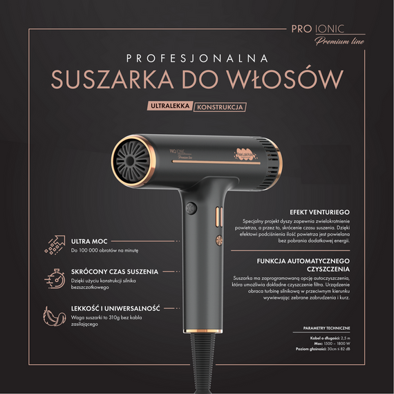 Suszarka Fale Loki Koki Pro Ionic Premium Line ultralekka z jonizacją do włosów 1800 W