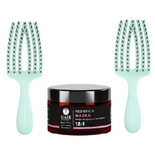 Zestaw 2 Szczotek Olivia Garden FingerBrush Care Mini Mint do rozczesywania włosów miętowa + maska Hair Expert 12w1 230 ml