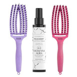 Zestaw 2 szczotek Olivia Garden FingerBrush Combo M hot pink i lawenda do rozczesywania włosów + odżywka WS Academy 20w1 150 ml