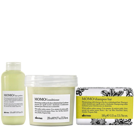 Zestaw Davines MOMO nawilżający szampon w kostce 100g + odżywka 250ml + krem 150ml