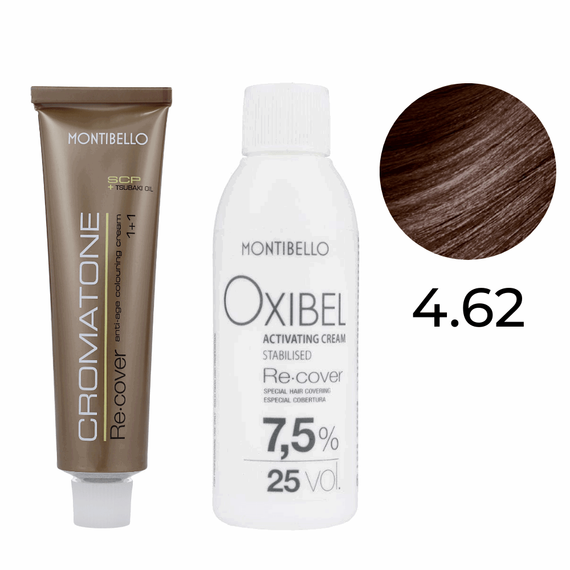 Zestaw Montibello Re-Cover Farba 4.62 kawowy kasztanowy brąz + woda 25 Vol. 7,5% 60 ml