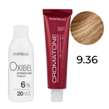 Zestaw Montibello Cromatone farba 9.36 kasztanowy złoty bardzo jasny blond 60 ml + woda Oxibel 20 VOL 6% 60 ml