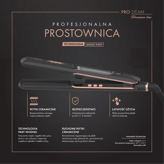 Prostownica Fale Loki Koki Pro Steam Premium Line z technologią pary wodnej