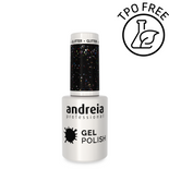 Lakier hybrydowy Andreia Professional Gel Polish 244 czerń z różnokolorowym brokatem 10,5 ml