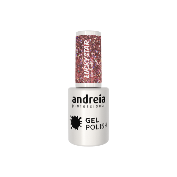 Lakier hybrydowy Andreia Professional Gel Polish Lucky Star LS5 Różowo-złoty brokat z holograficznymi refleksami 10,5 ml