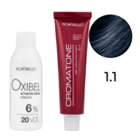 Zestaw Montibello Cromatone farba 1.1 niebiesko-czarny 60 ml + woda Oxibel 20 VOL 6% 60 ml