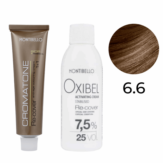 Zestaw Montibello Re-Cover Farba 6.6 orzechowy kasztanowy + woda 25 Vol. 7,5% 60 ml