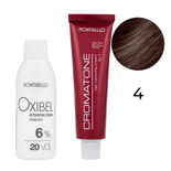 Zestaw Montibello Cromatone farba 4 brąz 60 ml + woda Oxibel 20 VOL 6% 60 ml