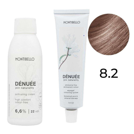 Zestaw Montibello Denuee farba 8.2 perłowy jasny blond 60 ml + krem aktywujący 22VOL 6,6% 90 ml