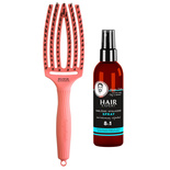 Szczotka Olivia Garden FingerBrush I'm Perfection Radiant Peach Combo M + Spray Hair Expert nawilżenie i wygładzenie 8w1 do włosów 140 ml