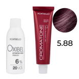 Zestaw Montibello Cromatone farba 5.88 intensywny purpurowy jasny brąz 60 ml + woda Oxibel 20 VOL 6% 60 ml