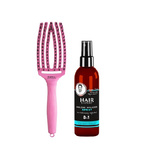 Szczotka Olivia Garden FingerBrush Medium Bubble Pink + Spray  Hair Expert nawilżenie i wygładzenie 8w1 do włosów 140 ml