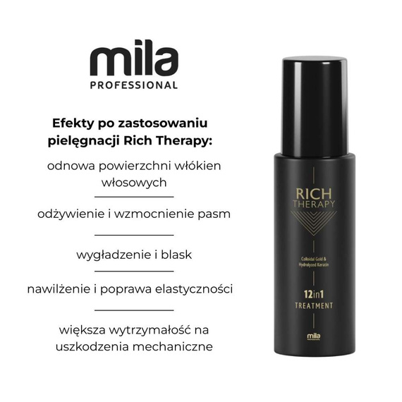 Odżywka Mila Pro Rich Therapy 12 w 1 intensywnie odbudowująca z keratyną i cząstkami złota 150 ml