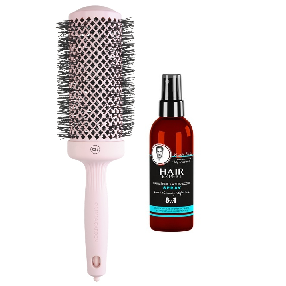 Olivia Garden Szczotka Olivia Garden Expert Blowout Speed Wavy Bristles do suszenia i modelowania włosów różowa 55 mm + Spray Hair Expert 8w1