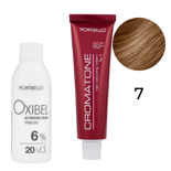 Zestaw Montibello Cromatone farba 7 blond 60 ml + woda Oxibel 20 VOL 6% 60 ml