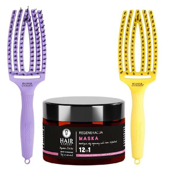 Zestaw szczotek Olivia Garden FingerBrush Combo Medium do rozczesywania włosów + maska Hair Expert 12 w 1 regeneracja do włosów 230 ml