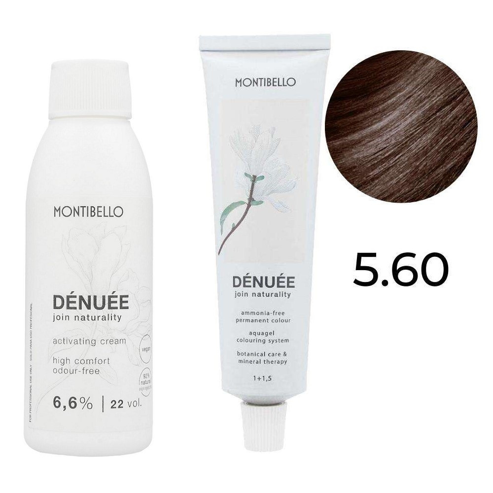 Montibello Zestaw Montibello Denuee farba 5.60 naturalny kasztanowy jasny brąz 60 ml + krem aktywujący 22VOL 6,6% 90 ml — Inhaltsstoffe i ocena