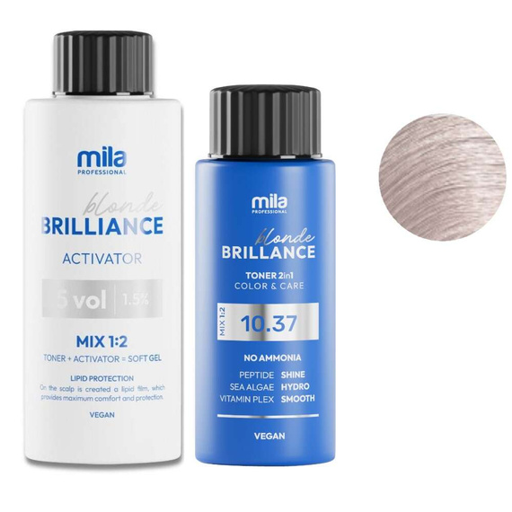 Zestaw Mila Pro Blonde Brilliance toner 10.37 Dubai Sand 60 ml + aktywator 1,5 % 5 vol 120 ml