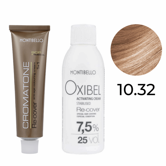 Zestaw Montibello Re-Cover Farba 10.32 szampańskie złoto + woda 25 Vol. 7,5% 60 ml