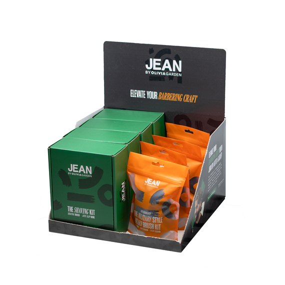 Zestaw barberski Olivia Garden Jean 4 x pędzel do golenia i antypoślizgowa miseczka + 4x szczotka do brody z wymiennym włosiem