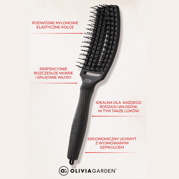 Szczotka Olivia Garden FingerBrush Care Ionic Double Bristles do rozczesywania włosów czarna
