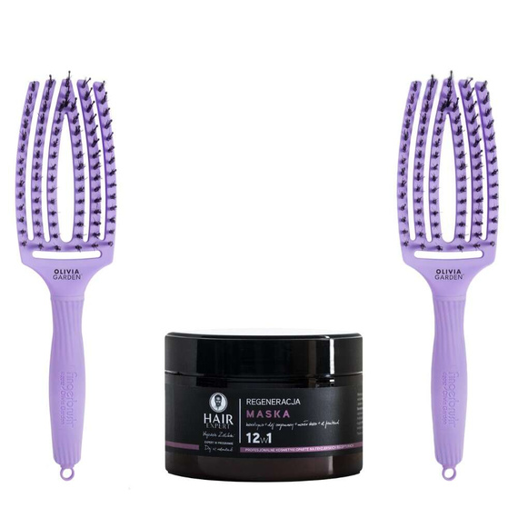 Zestaw szczotka Olivia Garden FingerBrush Combo Medium Lavender 2 sztuki + Maska Hair Expert 12w1 Regeneracja z keratyną roślinną 230 ml