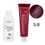 Zestaw Montibello Cromatone farba 5.8 purpurowy jasny brąz 60 ml + woda Oxibel 20 VOL 6% 60 ml