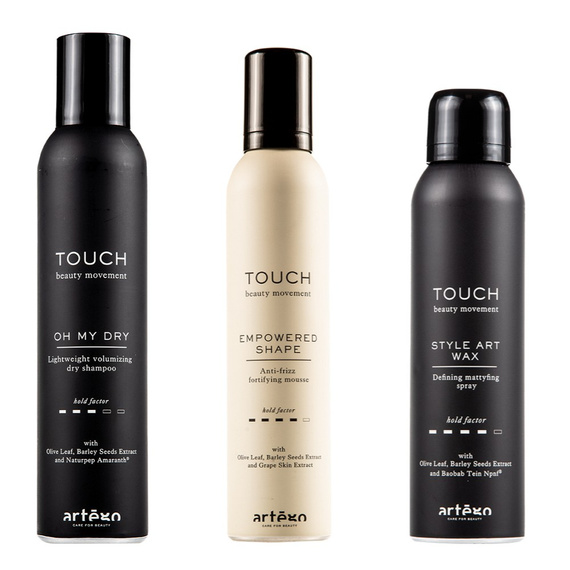 Zestaw Artego Touch (suchy szampon 250ml + wosk w sprayu 150ml + pianka 250ml)