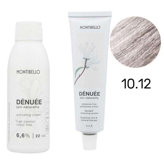 Zestaw Montibello Denuee farba 10.12 perłowy popielaty platynowy blond 60 ml + krem aktywujący 22VOL 6,6% 90 ml