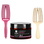 Zestaw szczotek Olivia Garden FingerBrush Combo Medium Hot Pink + FingerBrush Kids Yellow do rozczesywania włosów + maska Hair Expert 12w1 regeneracja do włosów 230 ml