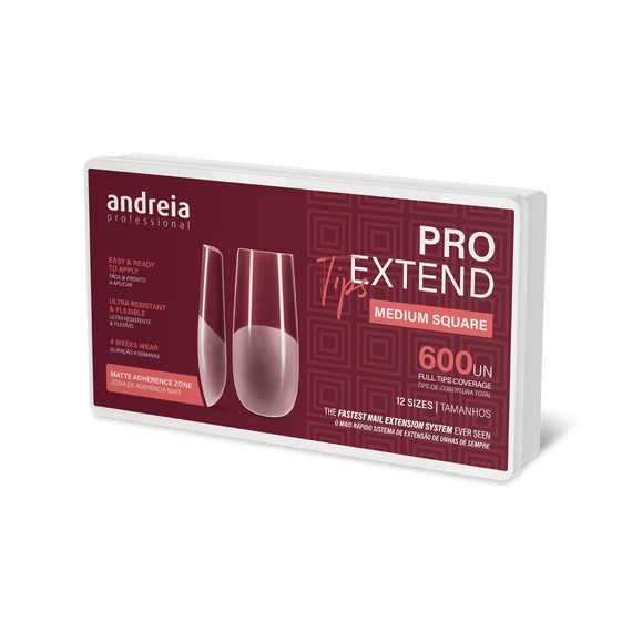 Profilowane tipsy Andreia Professional Pro Extend średniej długości w kształcie kwadratu 600 sztuk