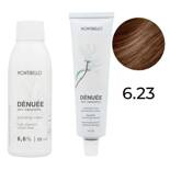 Zestaw Montibello Denuee farba 6.23 złoto-perłowy ciemny blond 60 ml + krem aktywujący 22VOL 6,6% 90 ml