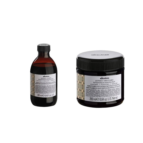 Zestaw Davines Alchemic Chocolate podkreślający kolor szampon 280ml + odżywka 250ml - włosy ciemnobrązowe i czarne