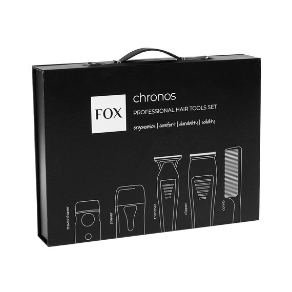 Zestaw Fox Chronos & Chronos S do strzeżenia włosów i brody (maszynka, trymer, golarka, mini golarka)