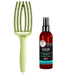 Szczotka Olivia Garden FingerBrush Medium Green Pistachio + Spray  Hair Expert nawilżenie i wygładzenie 8w1 do włosów 140 ml