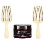 Zestaw 2 Szczotek Olivia Garden FingerBrush Care Mini Yellow do rozczesywania włosów żółta + maska Hair Expert 12w1 230 ml