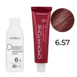 Zestaw Montibello Cromatone farba 6.57 czerwono-mahoniowy ciemny blond 60 ml + woda Oxibel 20 VOL 6% 60 ml