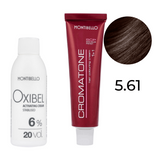 Zestaw Montibello Cromatone farba 5.61 popielato-kasztanowy jasny brąz 60 ml + woda Oxibel 20 VOL 6% 60 ml