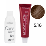 Zestaw Montibello Cromatone farba 5.16 kasztanowy popielaty jasny brąz 60 ml + woda Oxibel 20 VOL 6% 60 ml