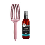 Szczotka Olivia Garden FingerBrush Medium Soft Pink + Spray  Hair Expert nawilżenie i wygładzenie 8w1 do włosów 140 ml