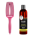 Szczotka Olivia Garden FingerBrush Combo Medium Hot Pink różowa i szampon Hair Expert 12w1 kolor i połysk z proteinami mlecznymi 280 ml