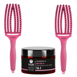 Zestaw 2 szczotek Olivia Garden FingerBrush Combo Medium Hot Pink do rozczesywania włosów + maska Hair Expert 12w1 regeneracja do włosów 230 ml