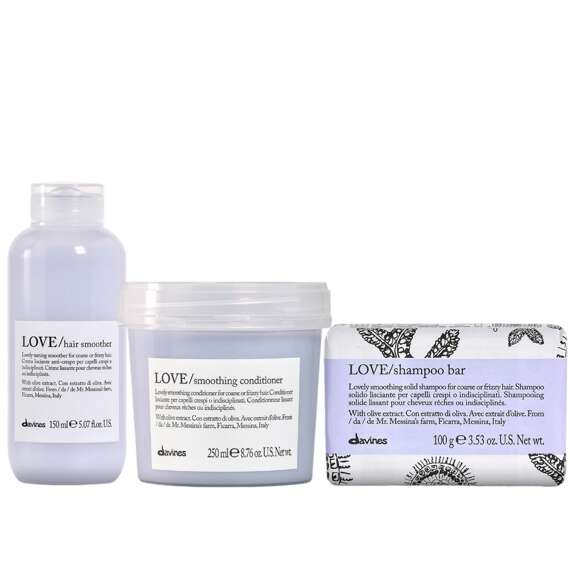 Szampon w kostce + odżywka + krem Davines LOVE wygładzające 100g + 250ml + 150ml