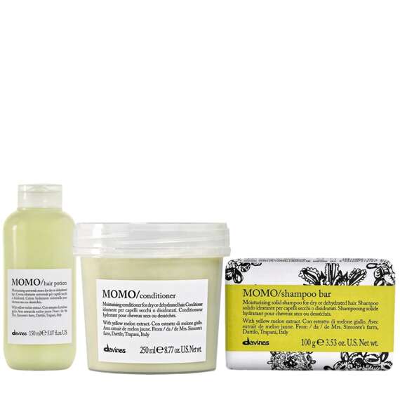 Szampon w kostce + odżywka + krem Davines MOMO nawilżające 100g + 250ml + 150ml